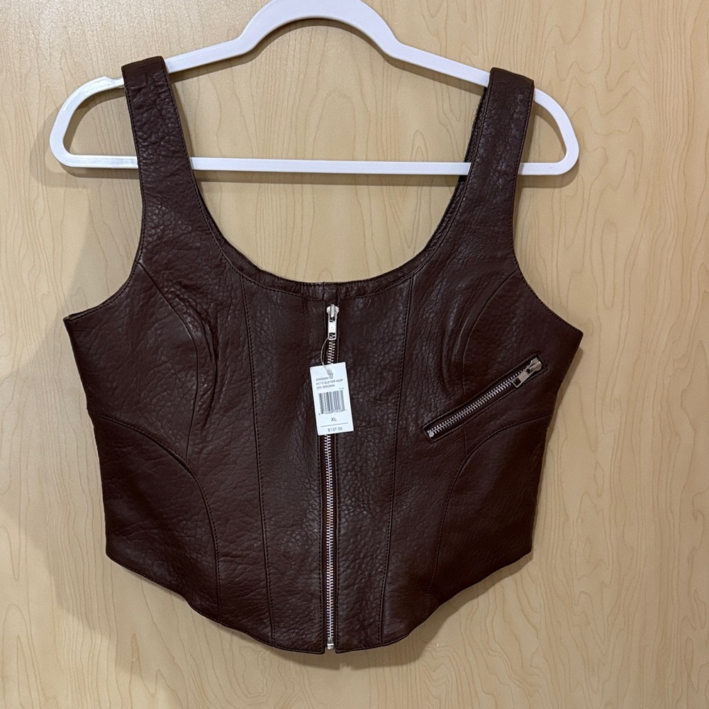 New! Brown Leather Vest/Top